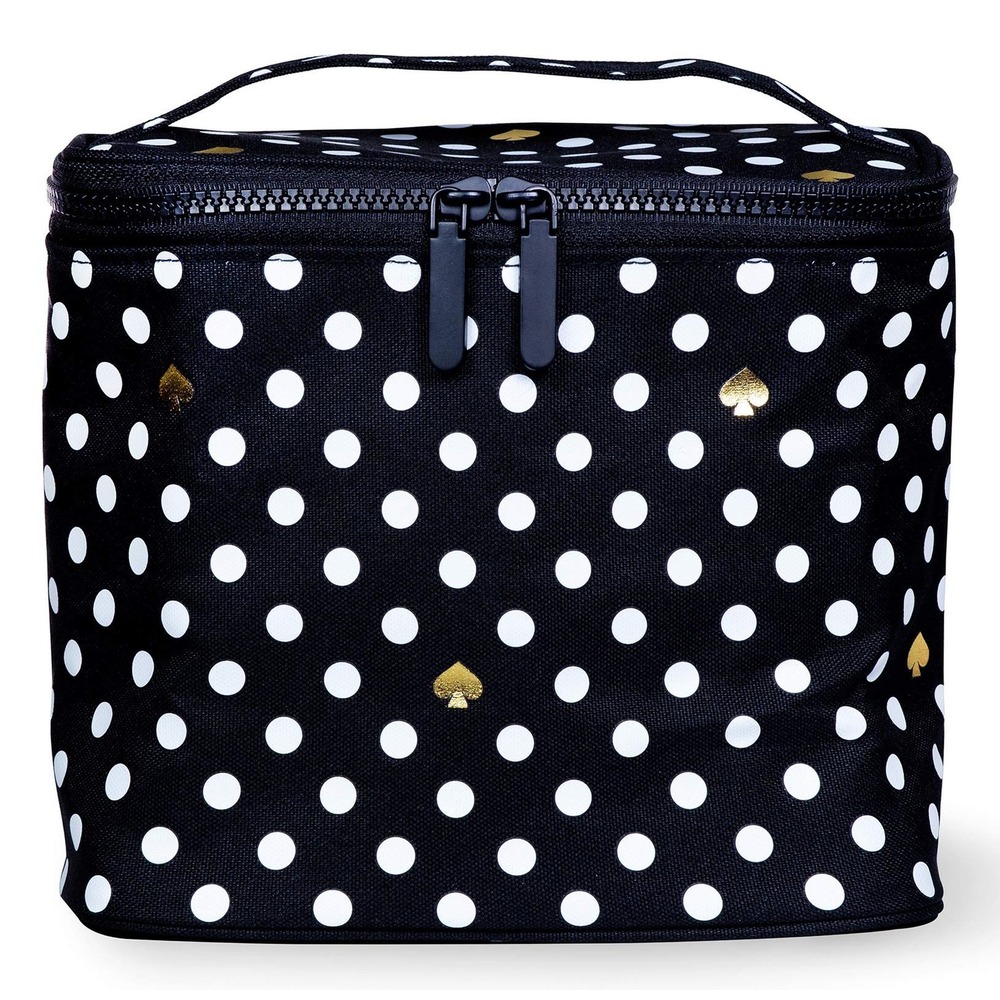 NWT Kate Spade New York Insulated Lunch Tote Black White Polka Dot Double Zipper